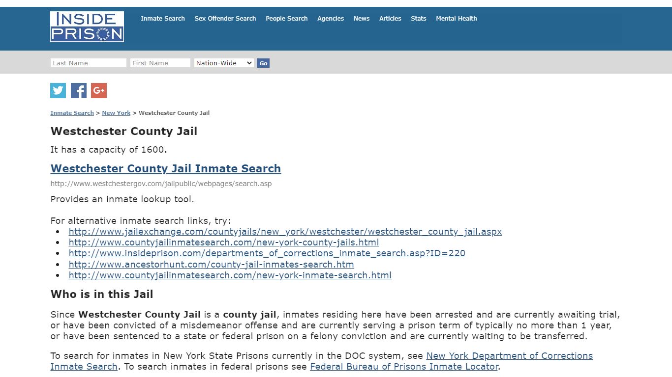 Westchester County Jail - New York - Inmate Search - Inside Prison